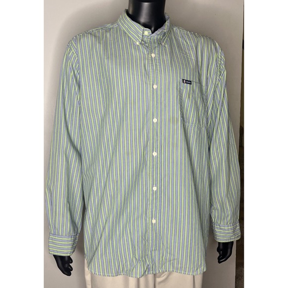 Chaps Other - Chaps Men's XXL Easy Care Striped Button Down Shirt Long Sleeve Blue Green White